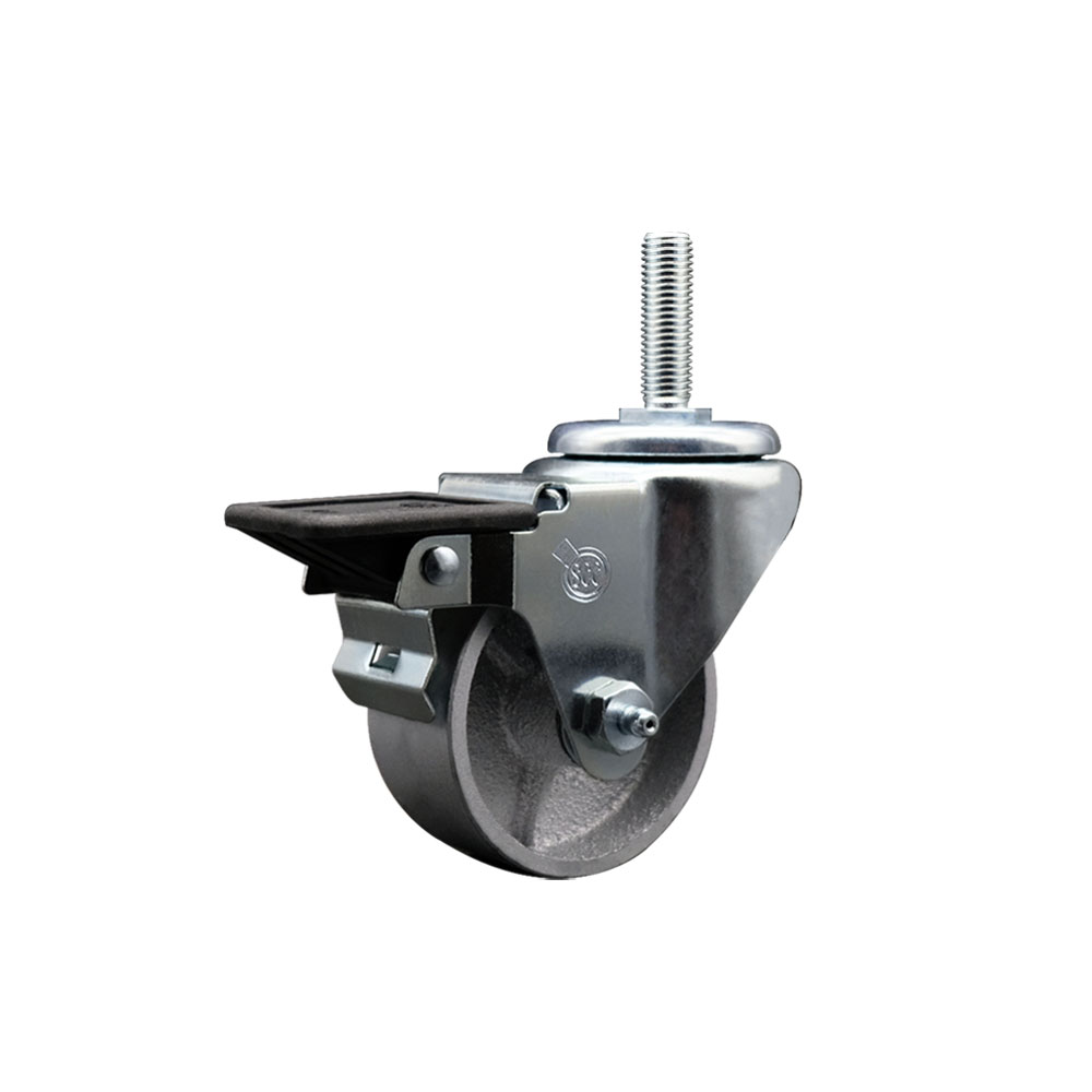 SCC-TS20S314-SSS-PLB-34212 Semi Steel Cast Iron Swivel Threaded Stem Caster with 3 x 1.25 in. Silver Wheel & 0.75 in. Stem & Posi Locking Brake