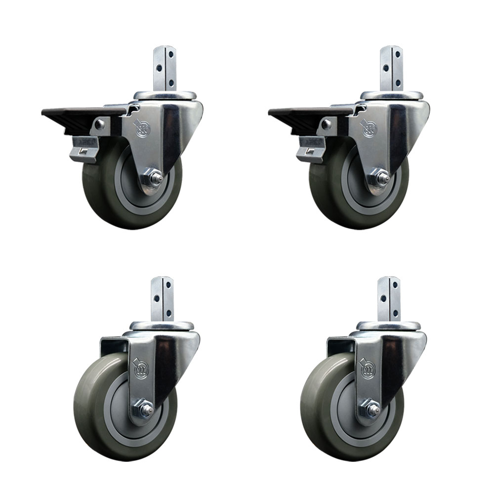 Swivel Square Stem Caster with 3.5 x 1.25 in. Gray Poly Wheel, 0.75 x 2 in. Square Stem with 3 0.26 in. Diameter Mounting Holes - Set of 4