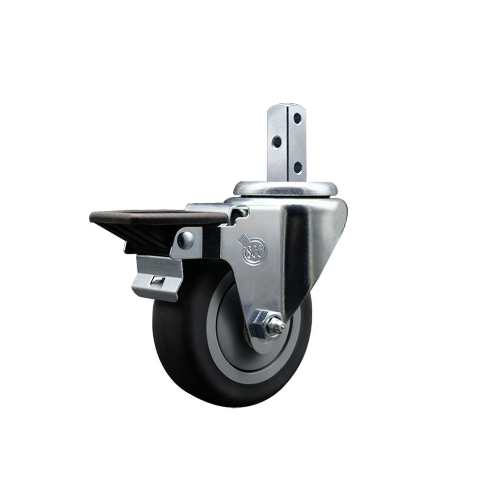Swivel Square Stem Caster with 3.5 x 1.25 in. Gray Thermoplastic Rubber Wheel, 0.75 x 2 in. Square Stem & Posi Lock Brake