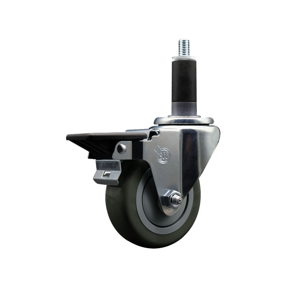 SCC-EX20S3514-PPUB-PLB-118 Polyurethane Expanding Stem Swivel Caster with 3.5 in. Gray Wheel & 1.13 in. Stem & Posi Locking Brake