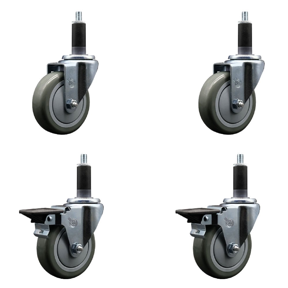 SCC-EX20S414-PPUB-2-PLB-2-118 Polyurethane Swivel Expanding Stem Caster with 4 in. Gray Wheels & 1.13 in. Stems - Set of 4