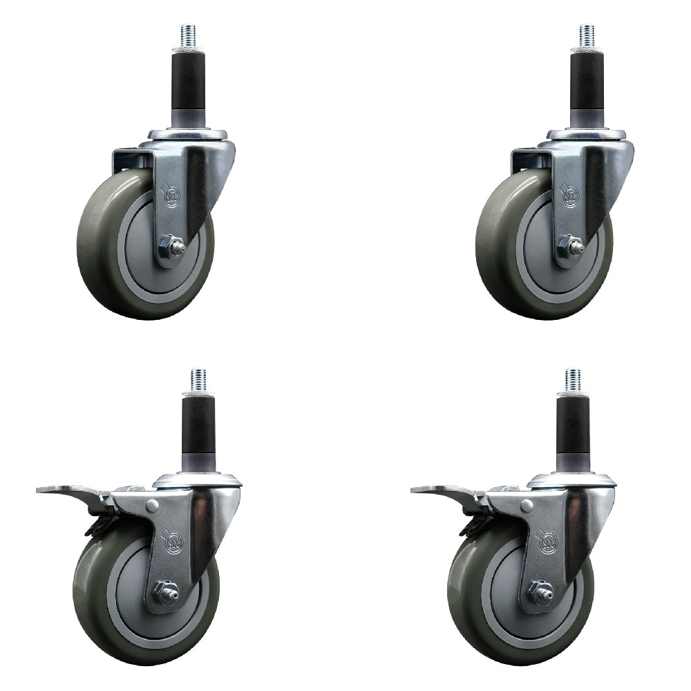 SCC-EXTTL20S414-PPUB-2-S-2-118 Polyurethane Swivel Expanding Stem Caster with 4 in. Gray Wheels & 1.13 in. Stems - Set of 4