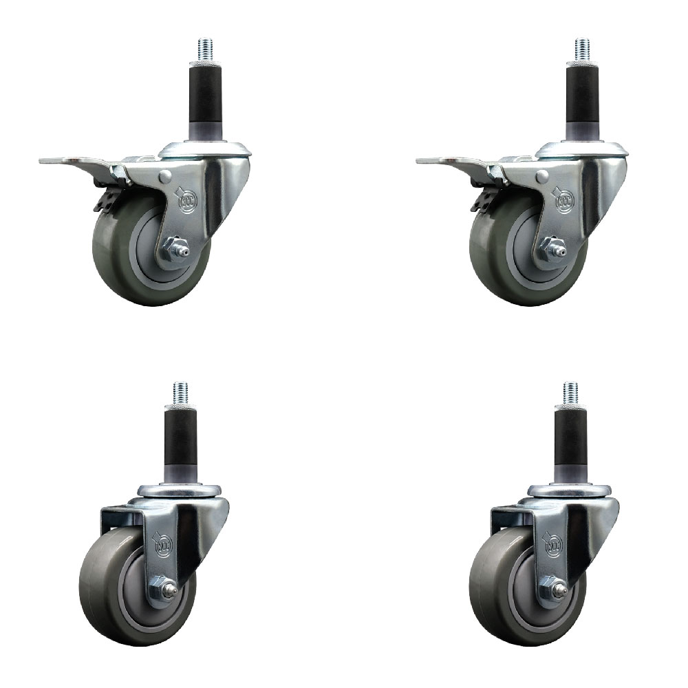 SCC-SSEXTTL20S314-PPUB-2-S-2-118 Stainless Steel Polyurethane Swivel Expanding Stem Caster with 3 in. Gray Wheels & 1.13 in. Stems - Set of 4