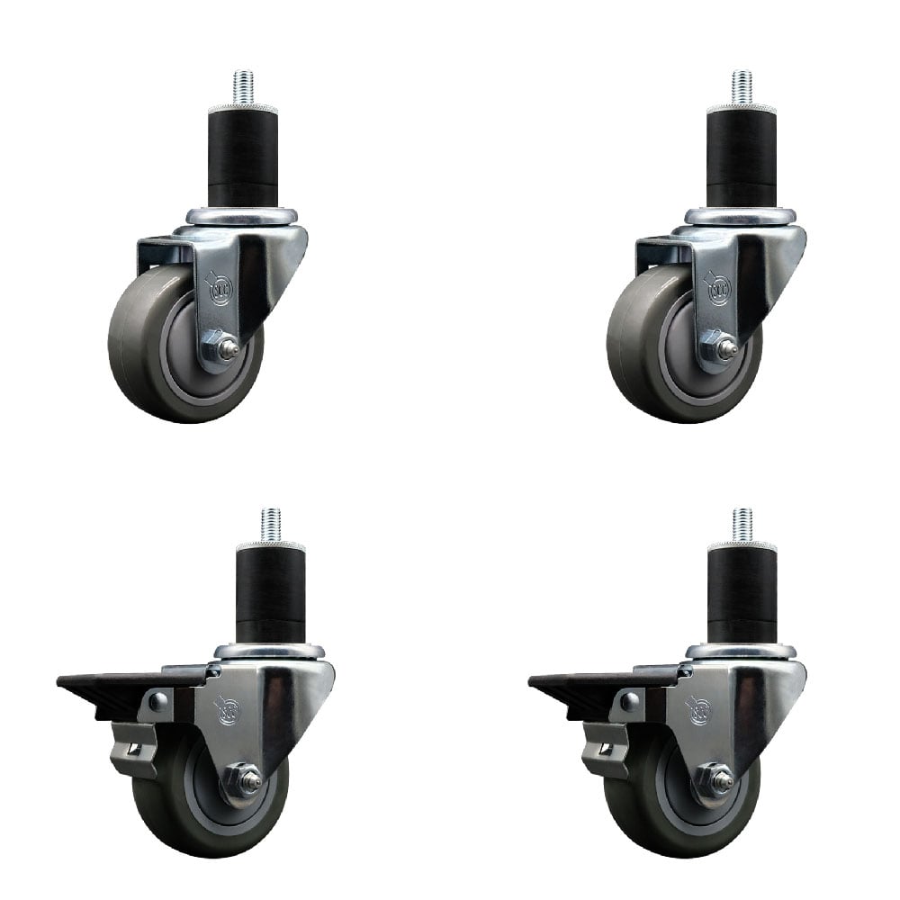 SCC-EX20S314-PPUB-2-PLB-2-134 Polyurethane Swivel Expanding Stem Caster with 3 in. Gray Wheels & 1.75 in. Stems - Set of 4