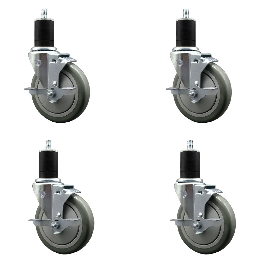 SCC-EX20S514-PPUB-TLB-134-4 Polyurethane Swivel Expanding Stem Caster with 5 in. Gray Wheels & 1.75 in. Stems - Set of 4