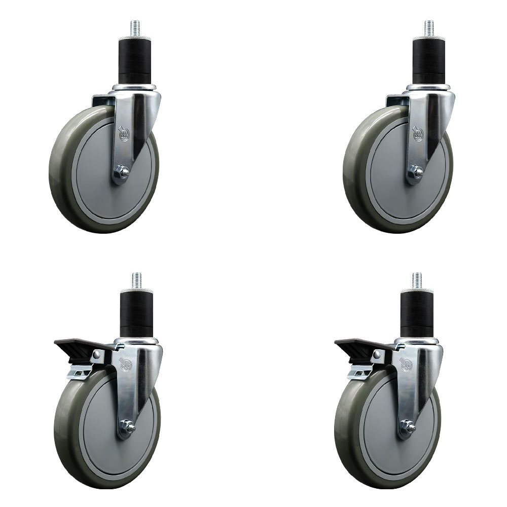 SCC-EX20S614-PPUB-2-PLB-2-134 Polyurethane Swivel Expanding Stem Caster with 6 in. Gray Wheels & 1.75 in. Stems - Set of 4