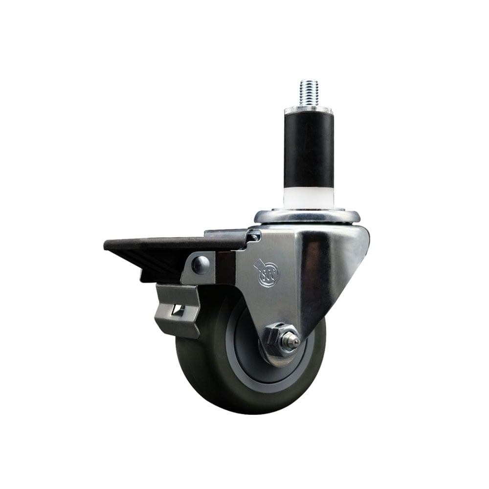 SCC-EX20S314-PPUB-PLB-138 Polyurethane Expanding Stem Swivel Caster with 3 in. Gray Wheel & 1.38 in. Stem & Posi Locking Brake