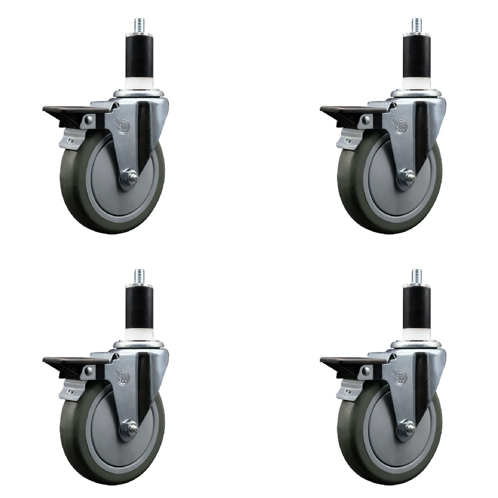 SCC-EX20S514-PPUB-PLB-138-4 Polyurethane Swivel Expanding Stem Caster with 5 in. Gray Wheels & 1.38 in. Stems - Set of 4