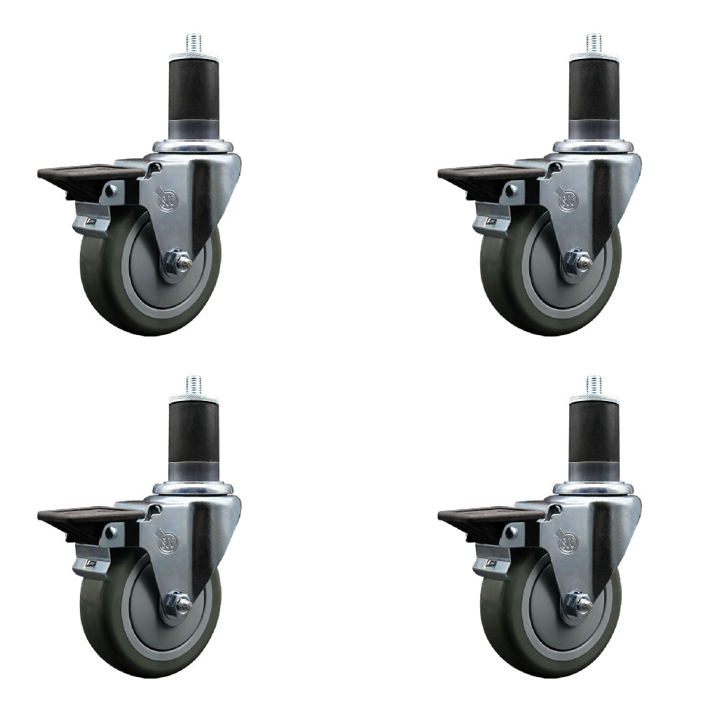 SCC-EX20S414-PPUB-PLB-158-4 Polyurethane Swivel Expanding Stem Caster with 4 in. Gray Wheels & 1.63 in. Stems - Set of 4