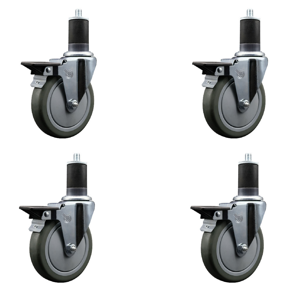 SCC-EX20S514-PPUB-PLB-158-4 Polyurethane Swivel Expanding Stem Caster with 5 in. Gray Wheels & 1.63 in. Stems - Set of 4