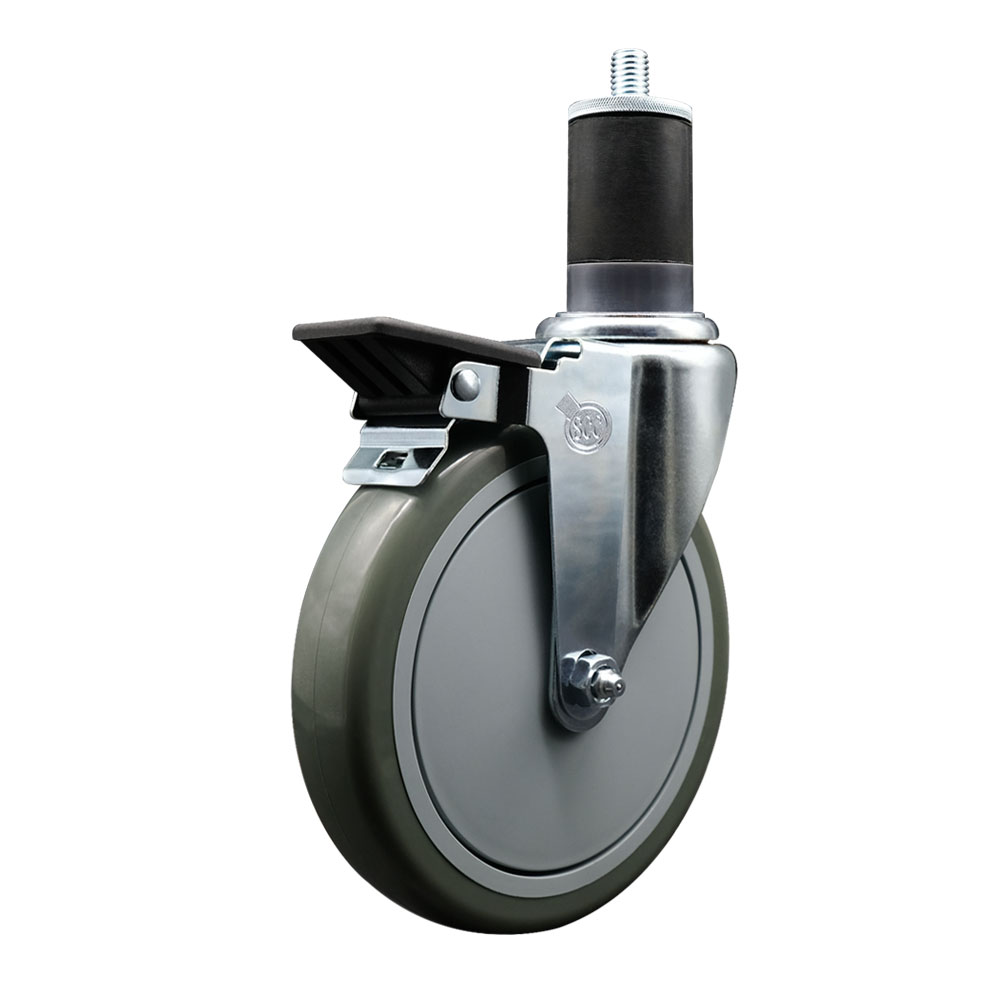 SCC-EX20S614-PPUB-PLB-158 Polyurethane Expanding Stem Swivel Caster with 6 in. Gray Wheel & 1.63 in. Stem & Posi Locking Brake