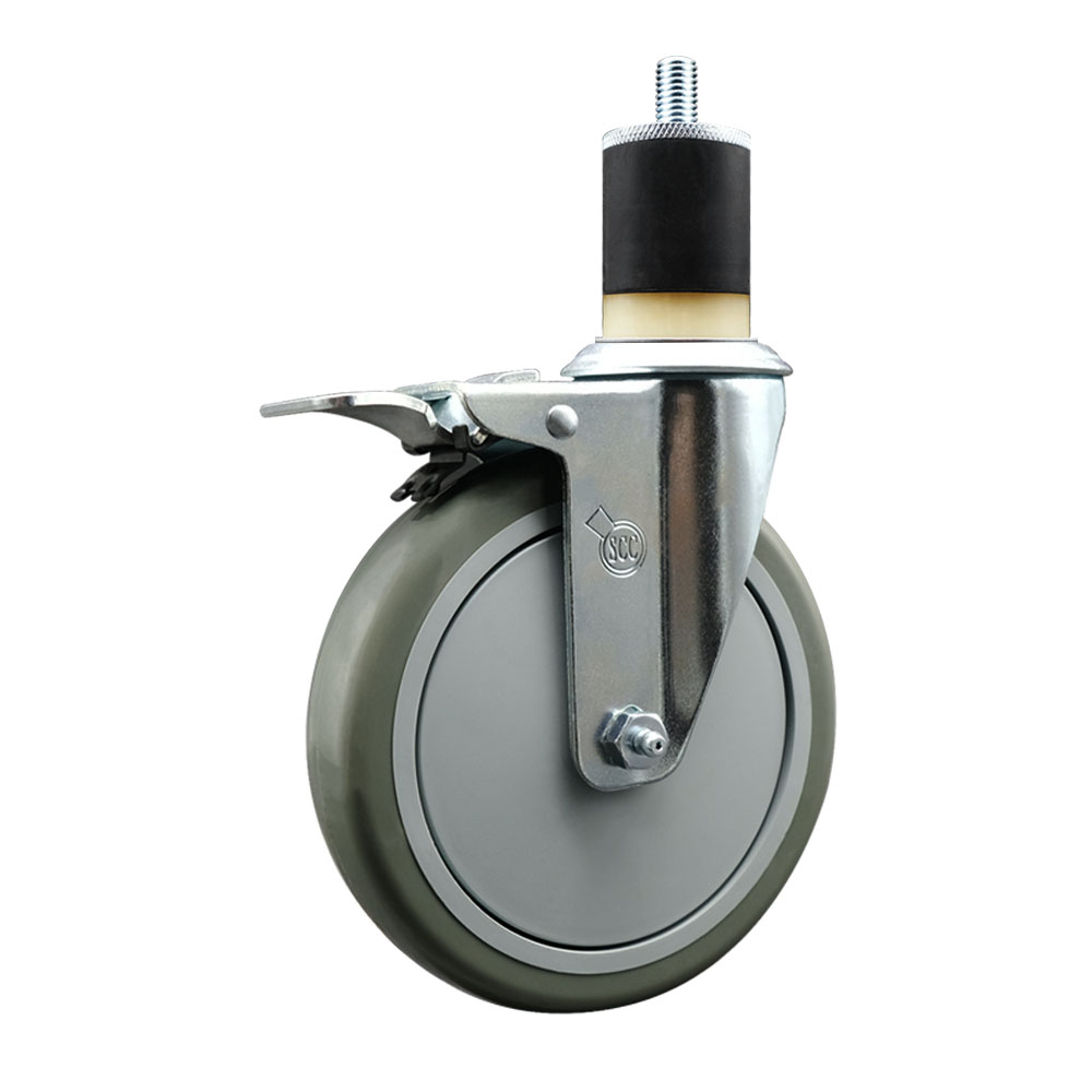 SCC-EXTTL20S614-PPUB-178 Polyurethane Expanding Stem Swivel Caster with 6 in. Gray Wheel & 1.87 in. Stem & Total Locking Brake