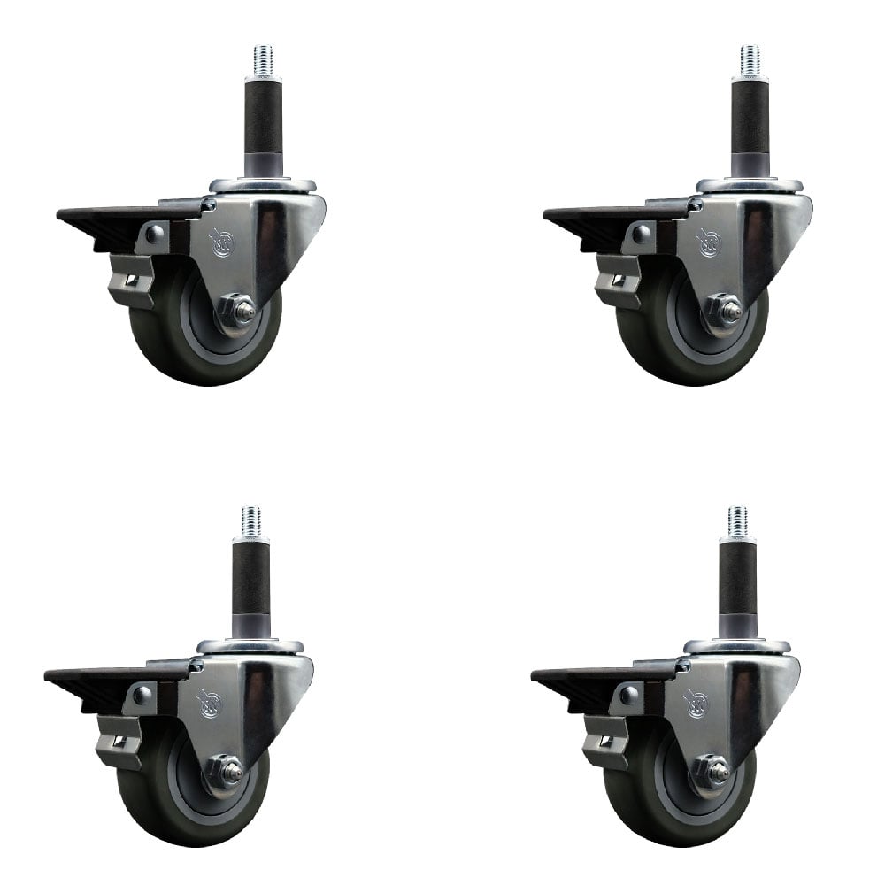 SCC-EX20S314-PPUB-PLB-1-4 Polyurethane Swivel Expanding Stem Caster with 3 in. Gray Wheels & 1 in. Stems - Set of 4