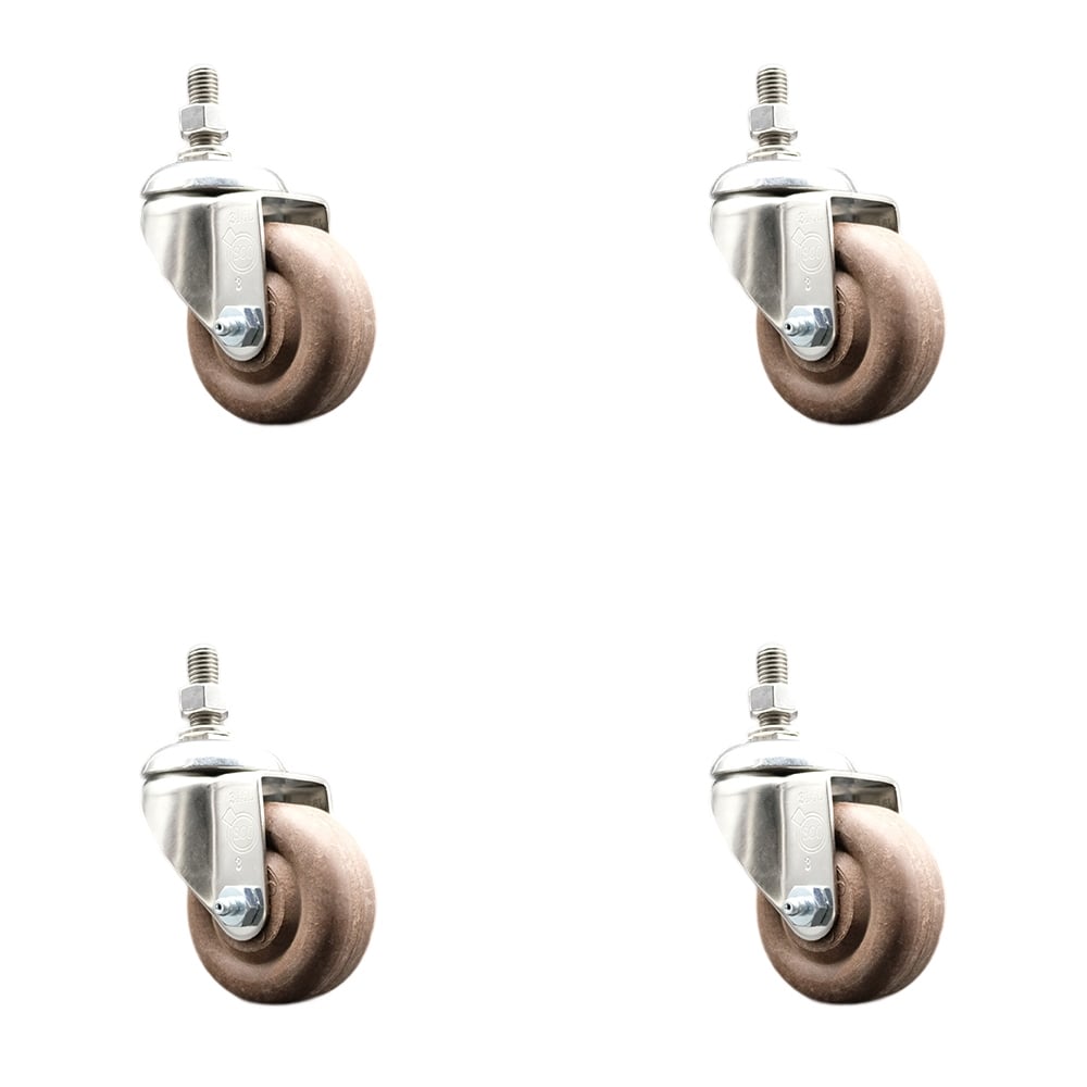 High Temperature Glass Filled Nylon Swivel Stem Caster with 3 in. Brown Caster Wheel - 316 Stainless Steel Casters - Set of 4