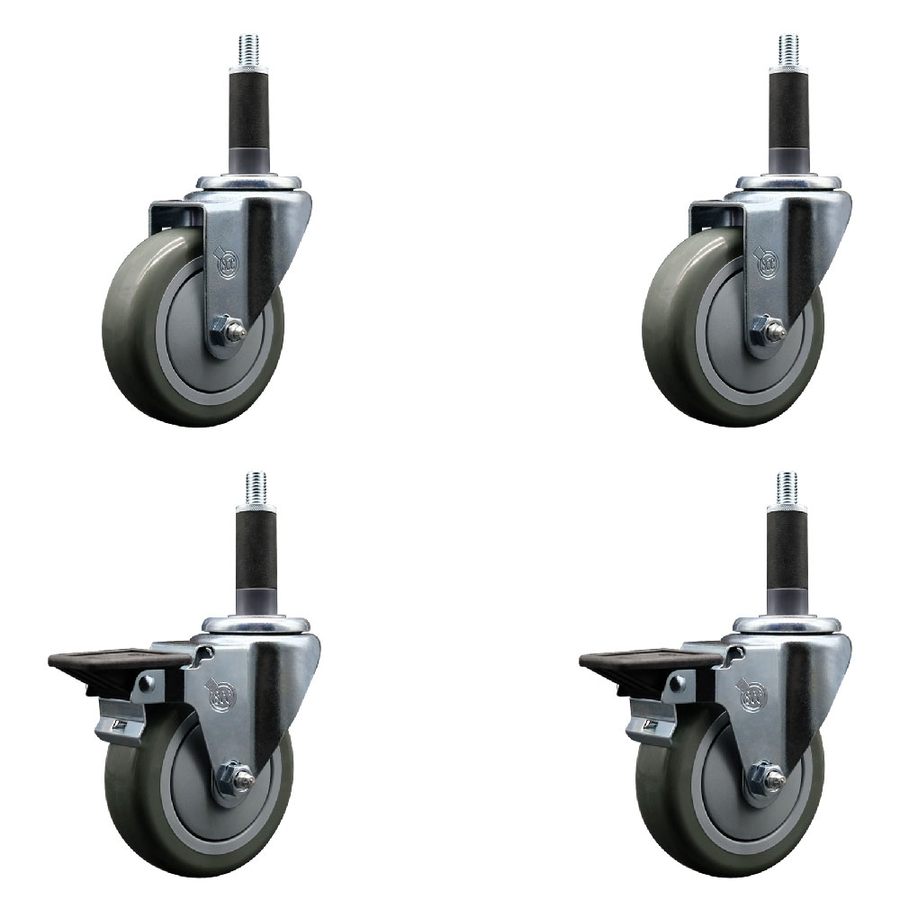 SCC-EX20S414-PPUB-2-PLB-2-1 Polyurethane Swivel Expanding Stem Caster with 4 in. Gray Wheels & 1 in. Stems - Set of 4