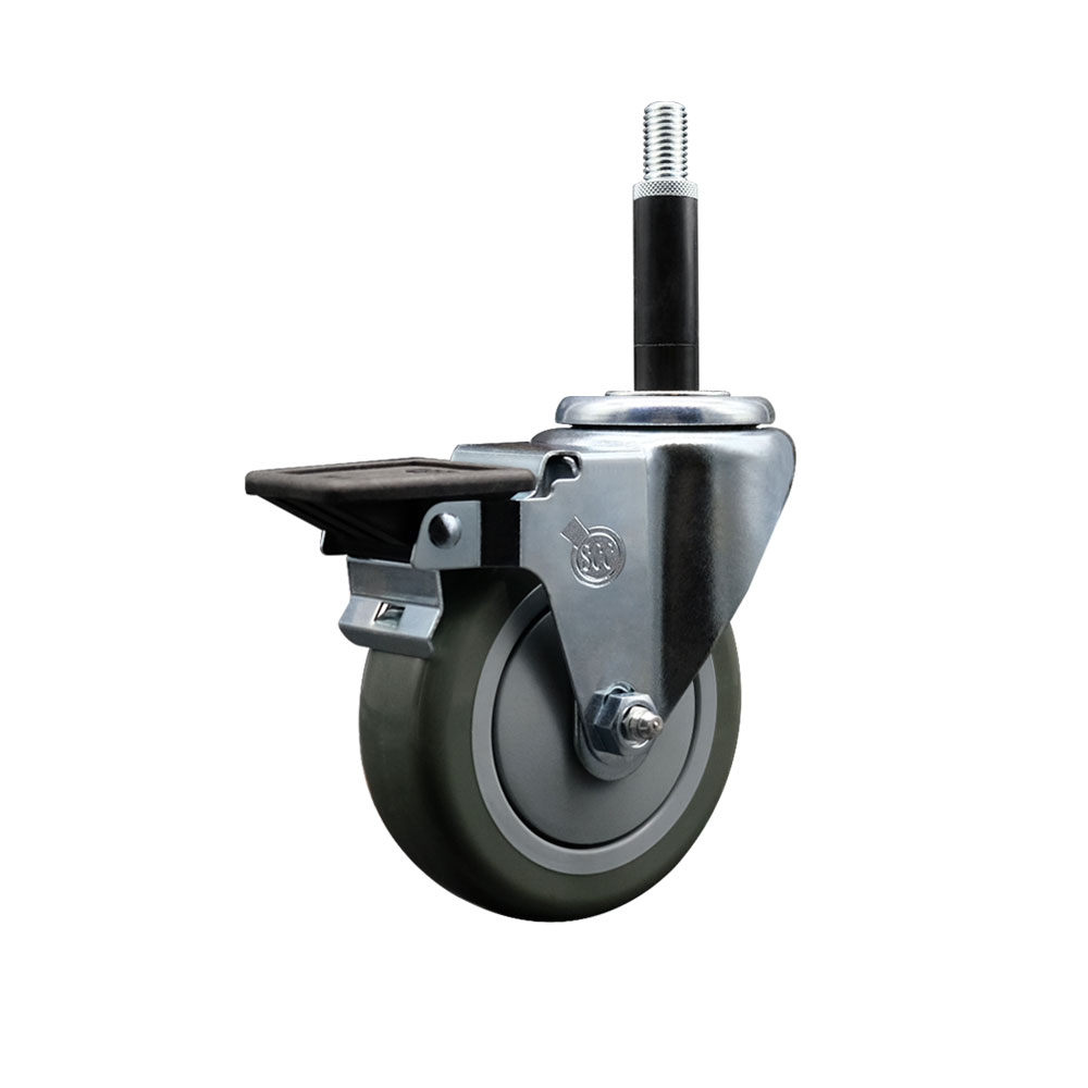 SCC-EX20S414-PPUB-PLB-34 Polyurethane Expanding Stem Swivel Caster with 4 in. Gray Wheel & 0.75 in. Stem & Posi Locking Brake