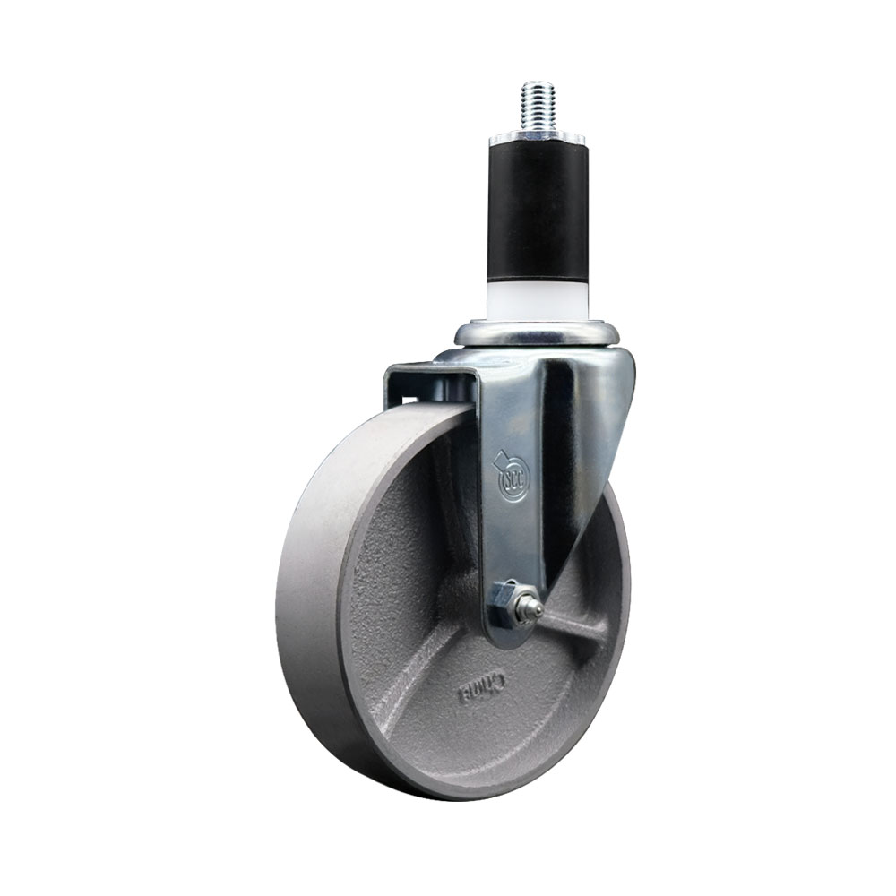 SCC-EX20S515-SSR-112 Semi Steel Cast Iron Swivel Expanding Stem Caster with Roller Bearing 5 x 1.5 in. Silver Wheel & 1.5 in. Stem