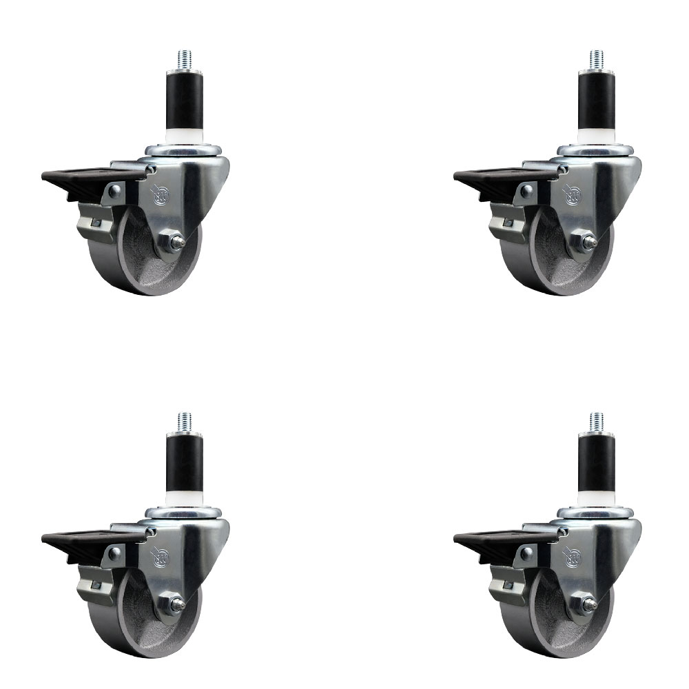Swivel Caster Set - Silver - 3 x 1.5 in. Wheels - Posi Lock Brakes