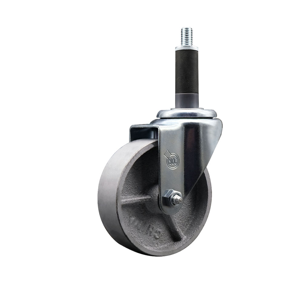 SCC-EX20S415-SSR-1 Semi Steel Cast Iron Swivel Expanding Stem Caster with Roller Bearing 4 x 1.5 in. Silver Wheel & 1 in. Stem