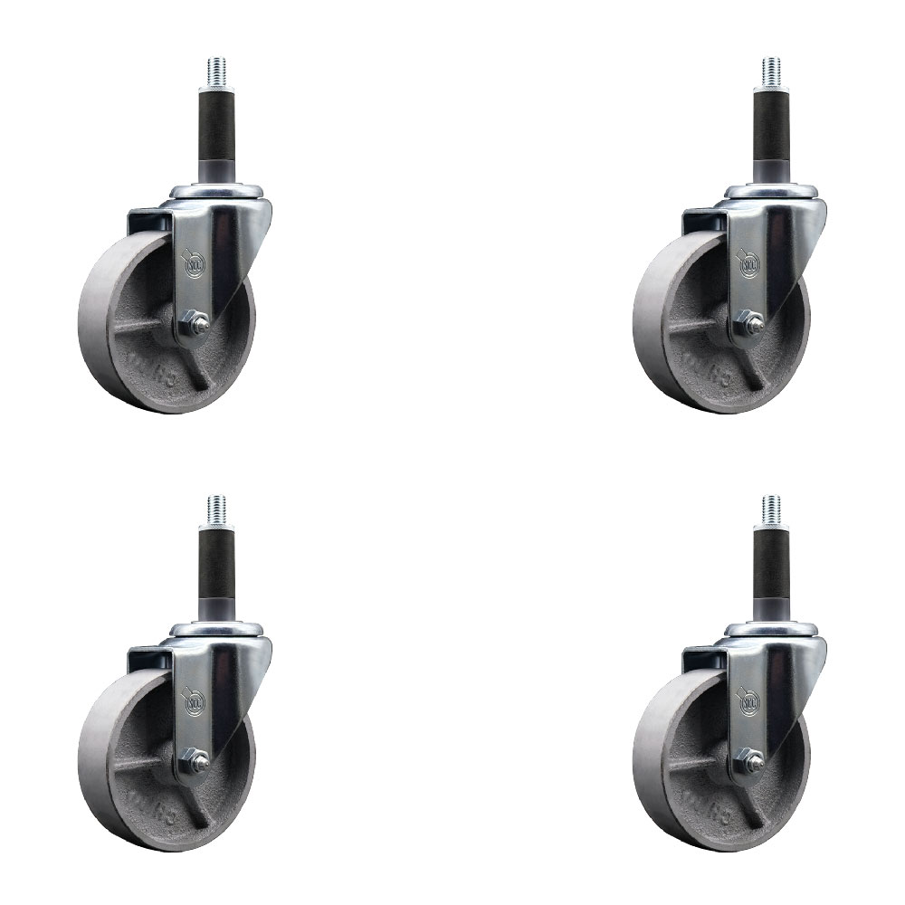 SCC-EX20S415-SSR-1-4 Semi Steel Cast Iron Swivel Expanding Stem Caster with Roller Bearings 4 x 1.5 in. Silver Wheels & 1 in. Stems - Set of 4