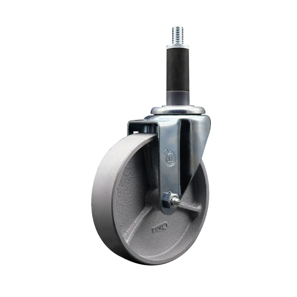 SCC-EX20S515-SSR-1 Semi Steel Cast Iron Swivel Expanding Stem Caster with Roller Bearing 5 x 1.5 in. Silver Wheel & 1 in. Stem