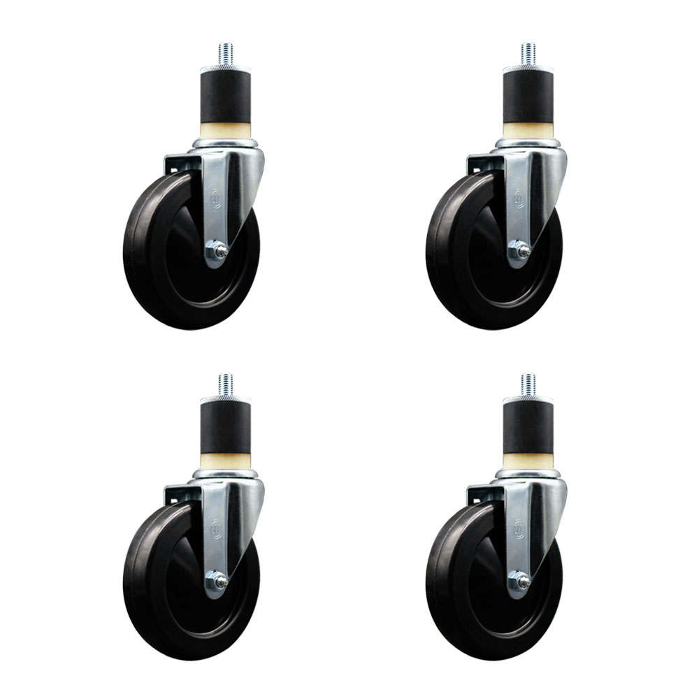 SCC-EX20S514-SRS-178-4 Soft Rubber Swivel Expanding Stem Caster with 5 in. Black Wheels & 1.87 in. Stems - Set of 4