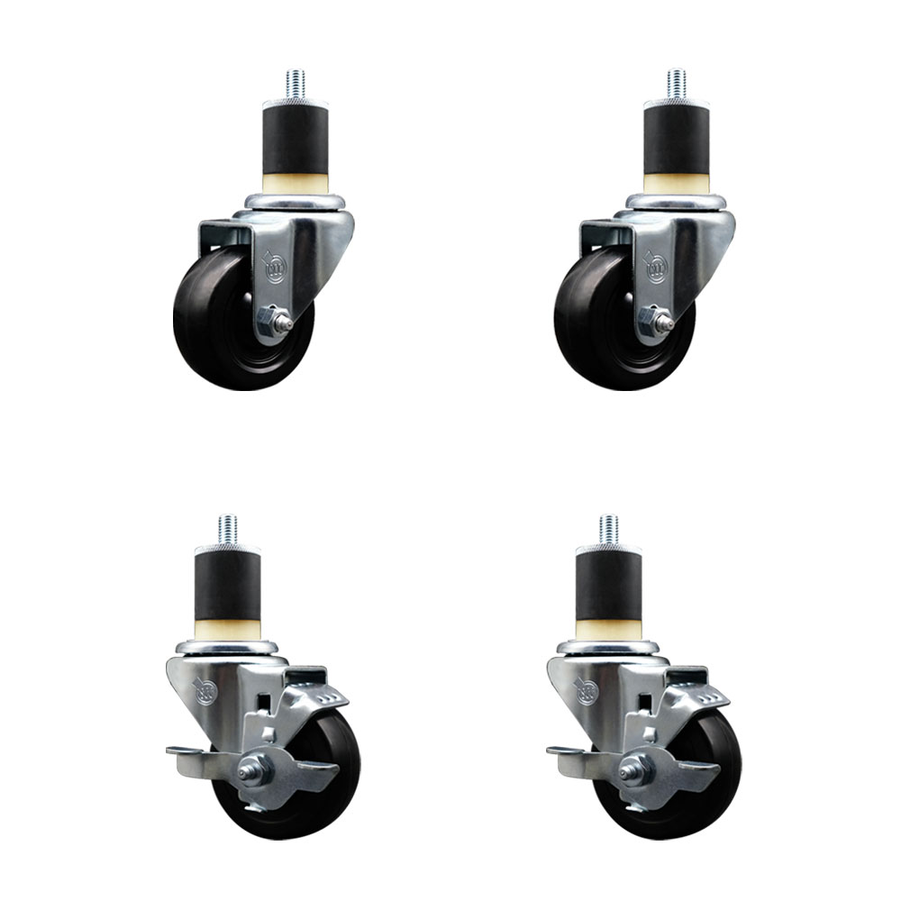 SCC-SSEX20S314-SRS-2-TLB-2-178 Stainless Steel Soft Rubber Swivel Expanding Stem Caster with 3 in. Black Wheels & 1.87 in. Stems - Set of 4