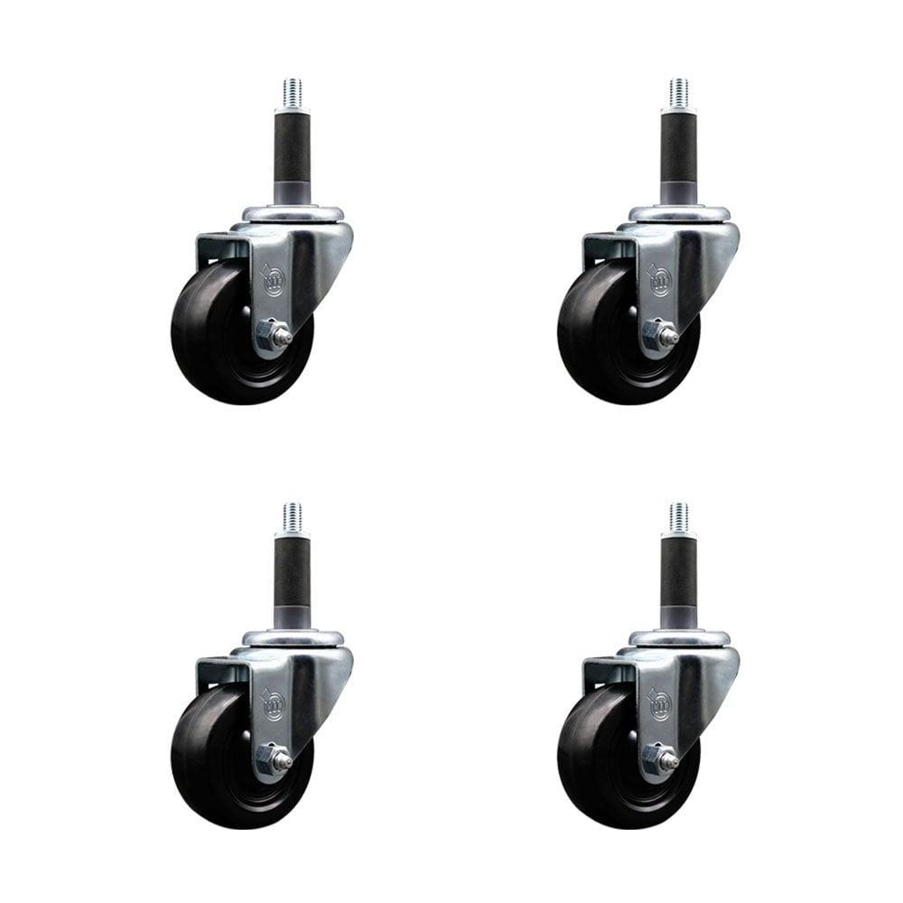 SCC-EX20S314-SRS-1-4 Soft Rubber Swivel Expanding Stem Caster with 3 in. Black Wheels & 1 in. Stems - Set of 4