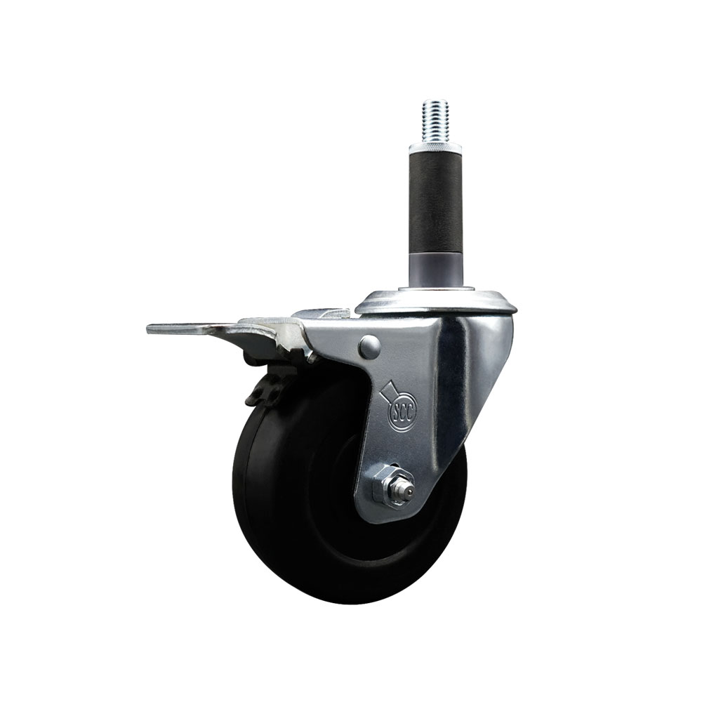 SCC-EXTTL20S3514-SRS-1 Soft Rubber Expanding Stem Swivel Caster with 3.5 in. Black Wheel & 1 in. Stem & Total Locking Brake