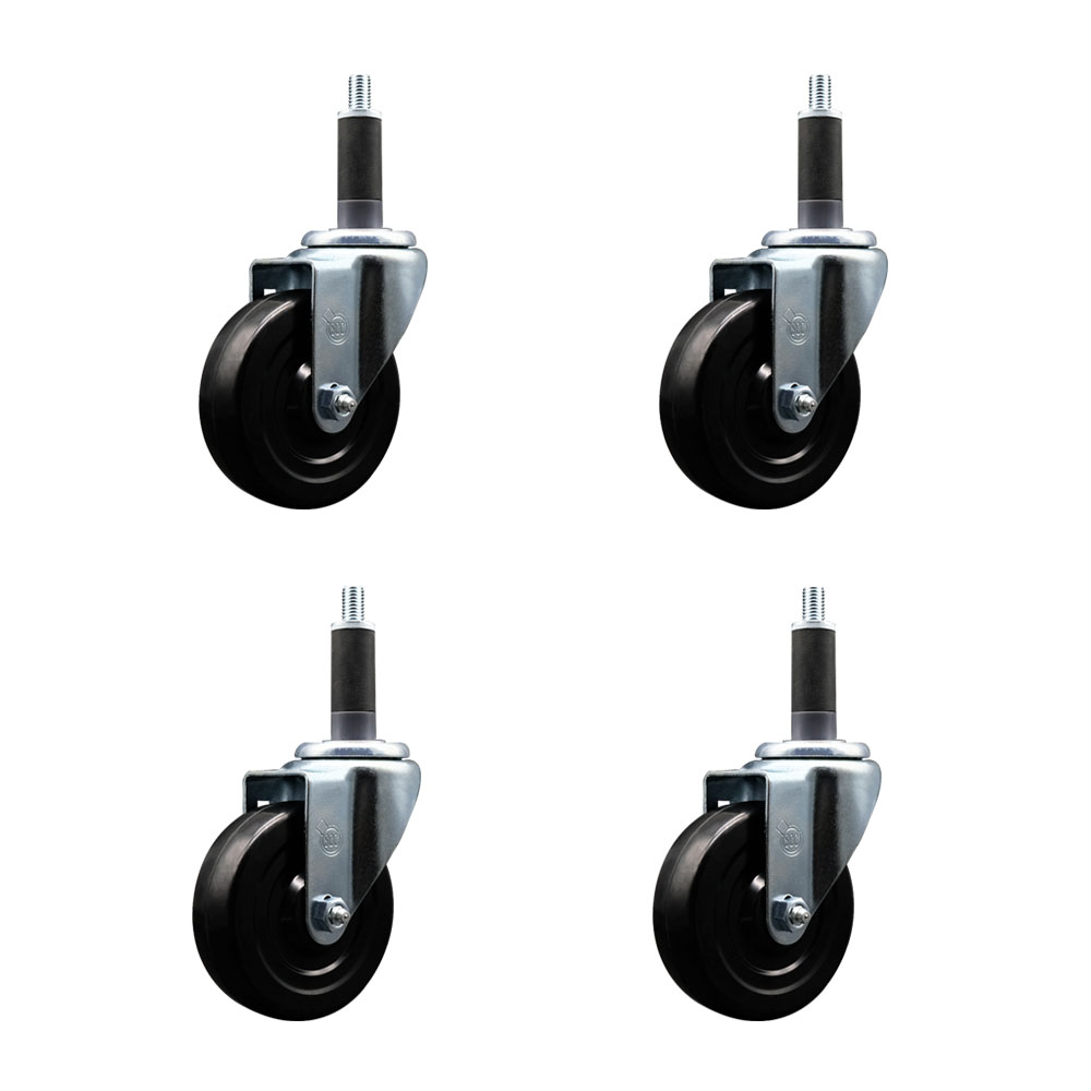SCC-EX20S414-SRS-1-4 Soft Rubber Swivel Expanding Stem Caster with 4 in. Black Wheels & 1 in. Stems - Set of 4