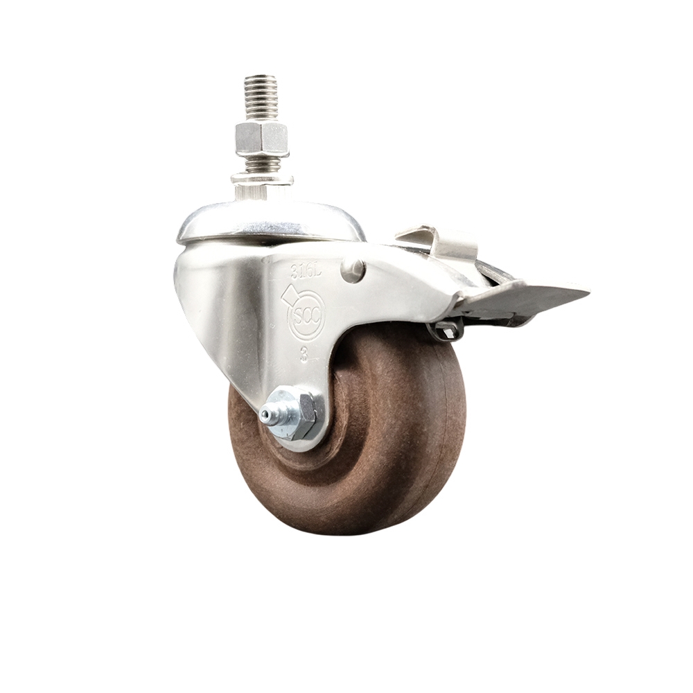High Temperature Glass Filled Nylon Swivel Stem Caster with 3.5 in. Caster Wheel & Total Lock Brake - 316 Stainless Steel Caster