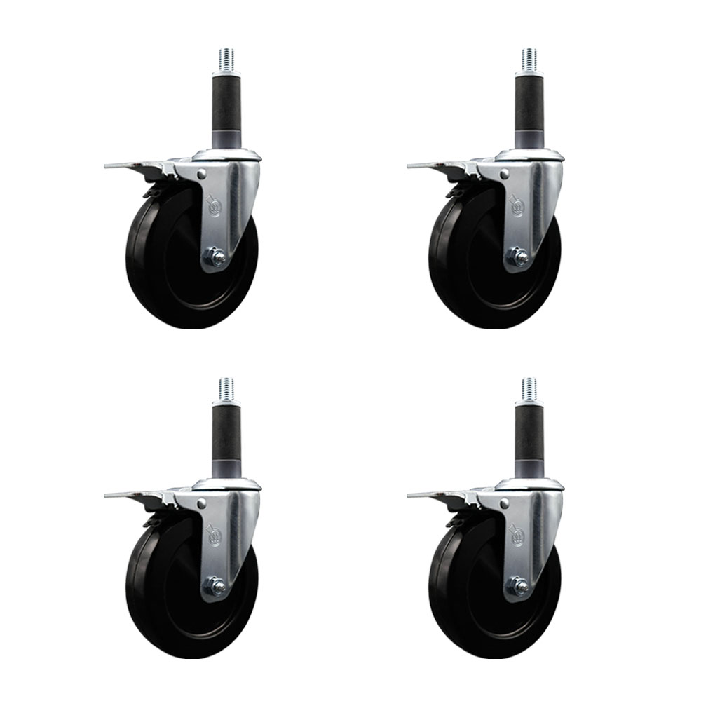 SCC-EXTTL20S514-SRS-1-4 Soft Rubber Swivel Expanding Stem Caster with 5 in. Black Wheels & 1 in. Stems - Set of 4