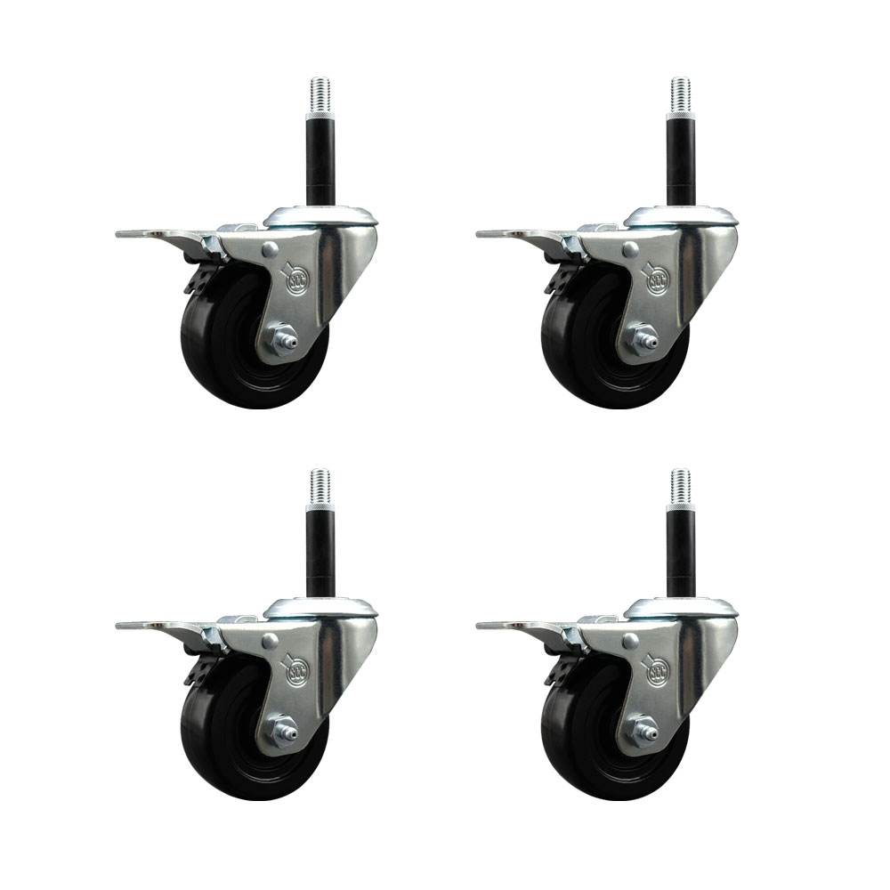 SCC-EXTTL20S314-SRS-34-4 Soft Rubber Swivel Expanding Stem Caster with 3 in. Black Wheels & 0.75 in. Stems - Set of 4