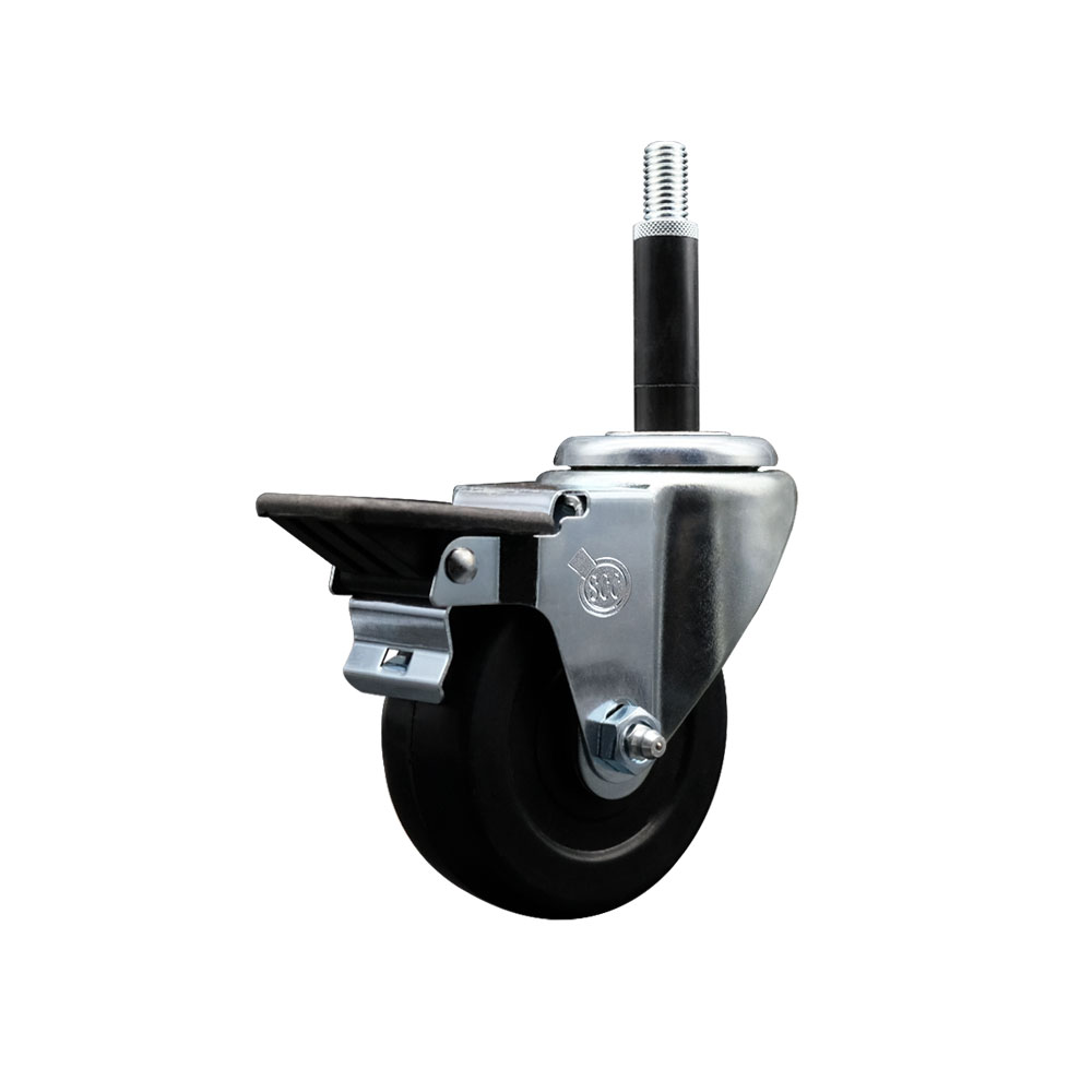 SCC-EX20S3514-SRS-PLB-34 Soft Rubber Expanding Stem Swivel Caster with 3.5 in. Black Wheel & 0.75 in. Stem & Posi Locking Brake