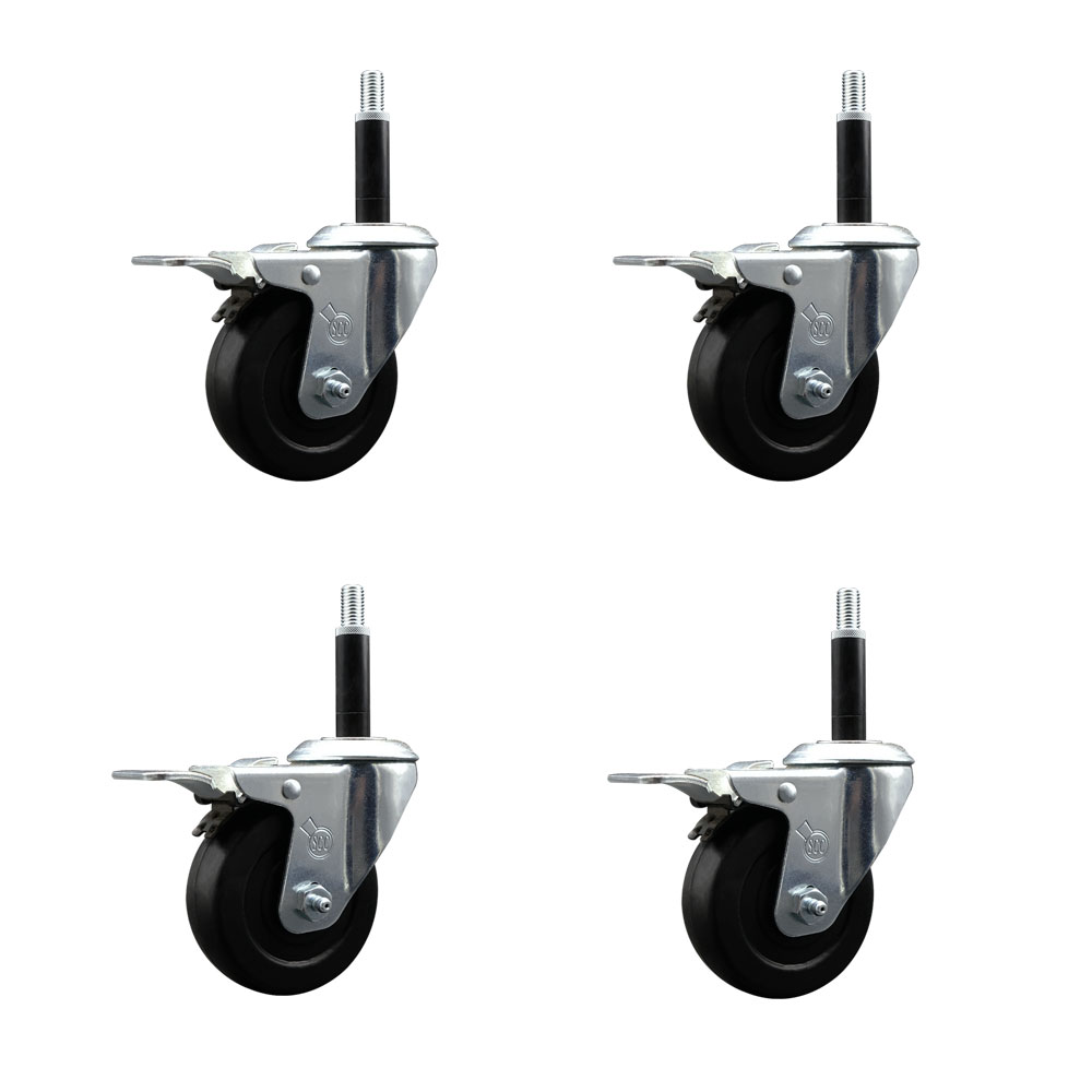 SCC-EXTTL20S3514-SRS-34-4 Soft Rubber Swivel Expanding Stem Caster with 3.5 in. Black Wheels & 0.75 in. Stems - Set of 4