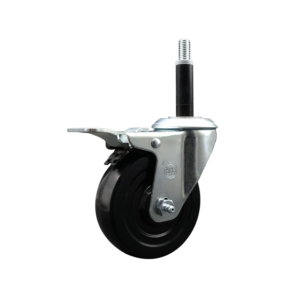 SCC-EXTTL20S414-SRS-34 Soft Rubber Expanding Stem Swivel Caster with 4 in. Black Wheel & 0.75 in. Stem & Total Locking Brake