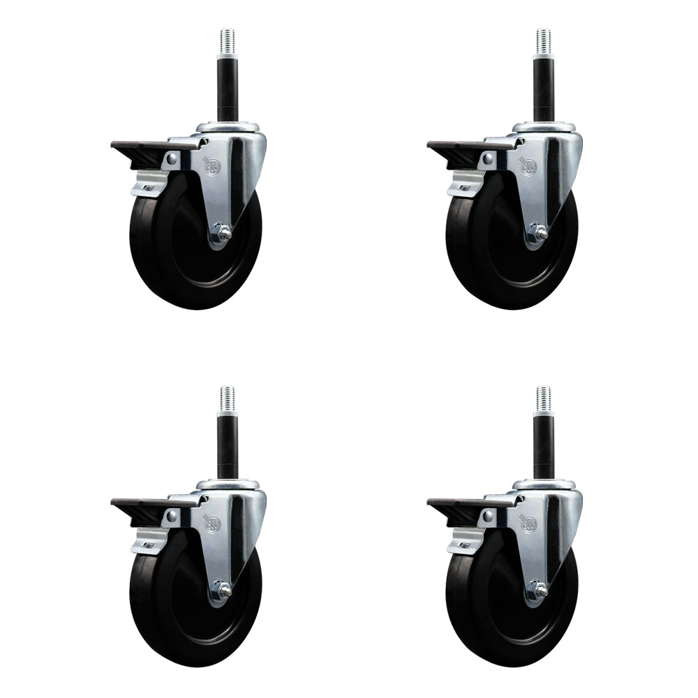 SCC-EX20S514-SRS-PLB-34-4 Soft Rubber Swivel Expanding Stem Caster with 5 in. Black Wheels & 0.75 in. Stems - Set of 4