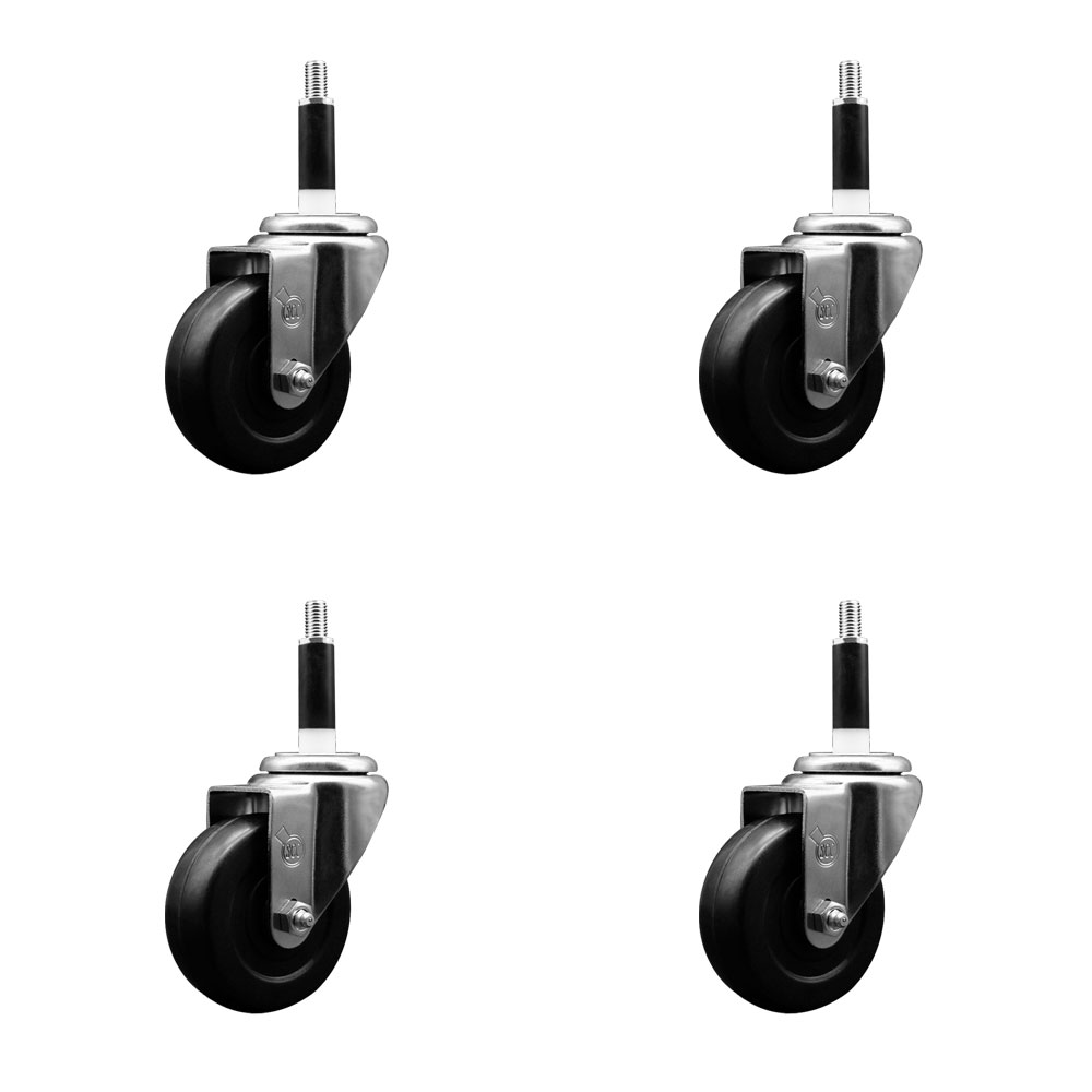 SCC-EX20S3514-SRS-78-4 Soft Rubber Swivel Expanding Stem Caster with 3.5 in. Black Wheels & 0.87 in. Stems - Set of 4