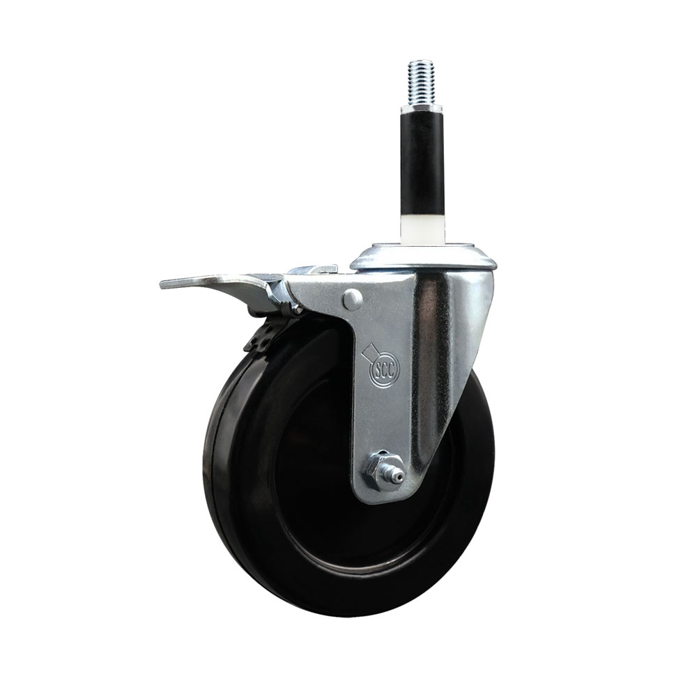 SCC-EXTTL20S514-SRS-78 Soft Rubber Expanding Stem Swivel Caster with 5 in. Black Wheel & 0.87 in. Stem & Total Locking Brake