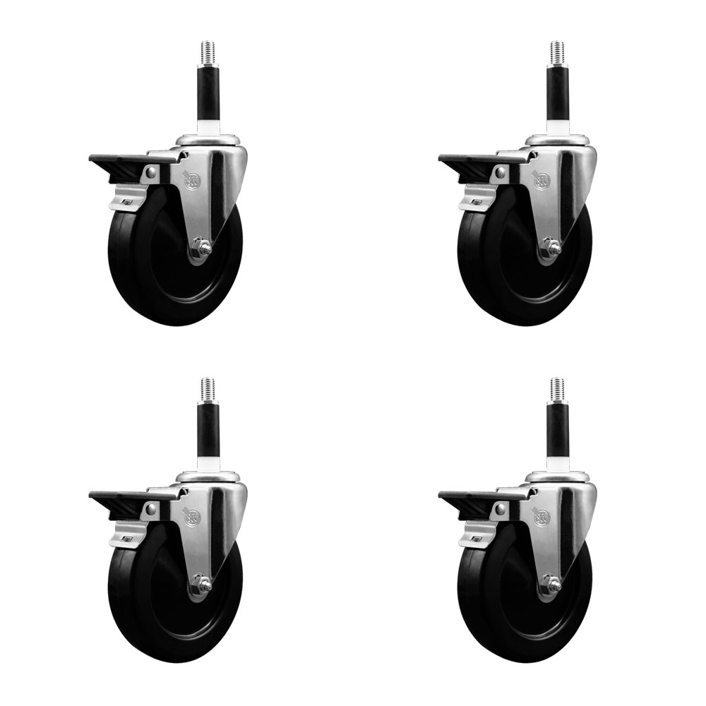 SCC-EX20S514-SRS-PLB-78-4 Soft Rubber Swivel Expanding Stem Caster with 5 in. Black Wheels & 0.87 in. Stems - Set of 4