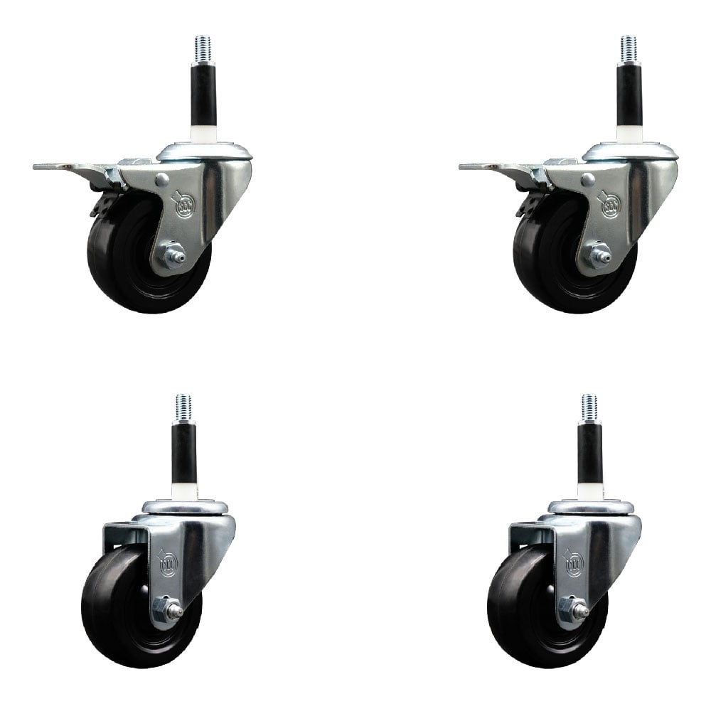 SCC-SSEXTTL20S314-SRS-2-S-2-78 Stainless Steel Soft Rubber Swivel Expanding Stem Caster with 3 in. Black Wheels & 0.87 in. Stems - Set of 4