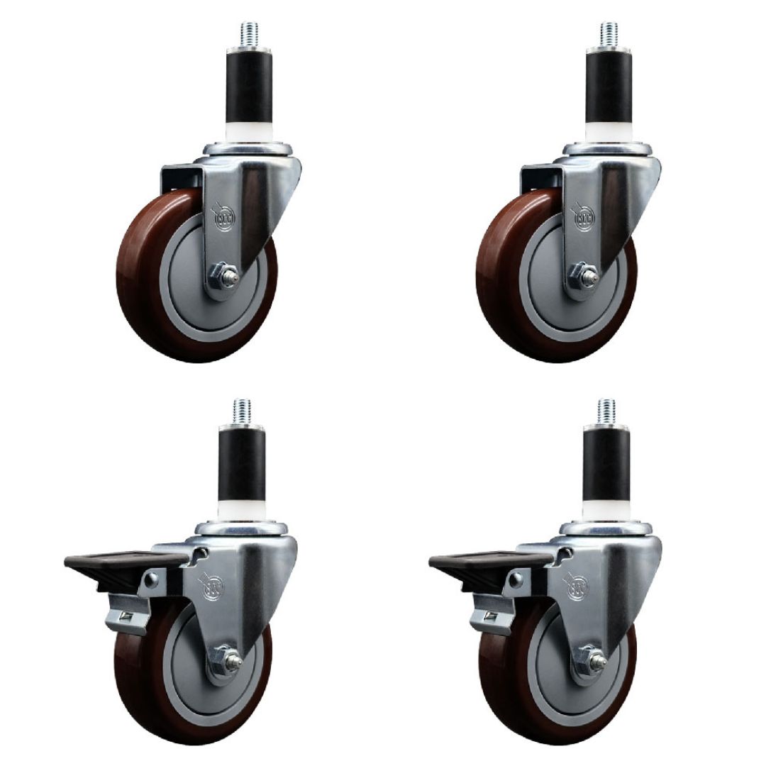 SCC-EX20S414-PPUB-MRN-2-PLB-2-138 Polyurethane Swivel Expanding Stem Caster with 4 in. Maroon Wheels & 1.38 in. Stems - Set of 4