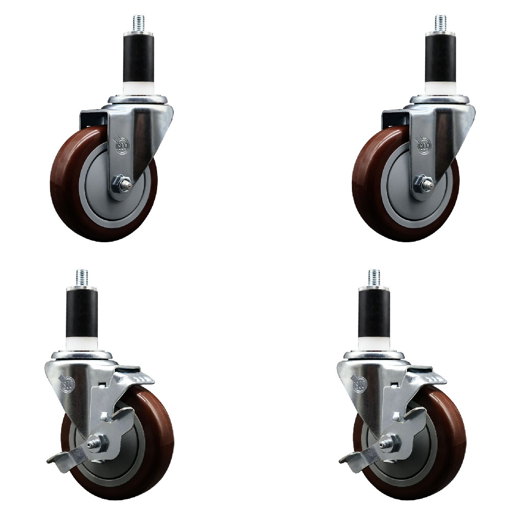 SCC-EX20S414-PPUB-MRN-2-TLB-2-138 Polyurethane Swivel Expanding Stem Caster with 4 in. Maroon Wheels & 1.38 in. Stems - Set of 4