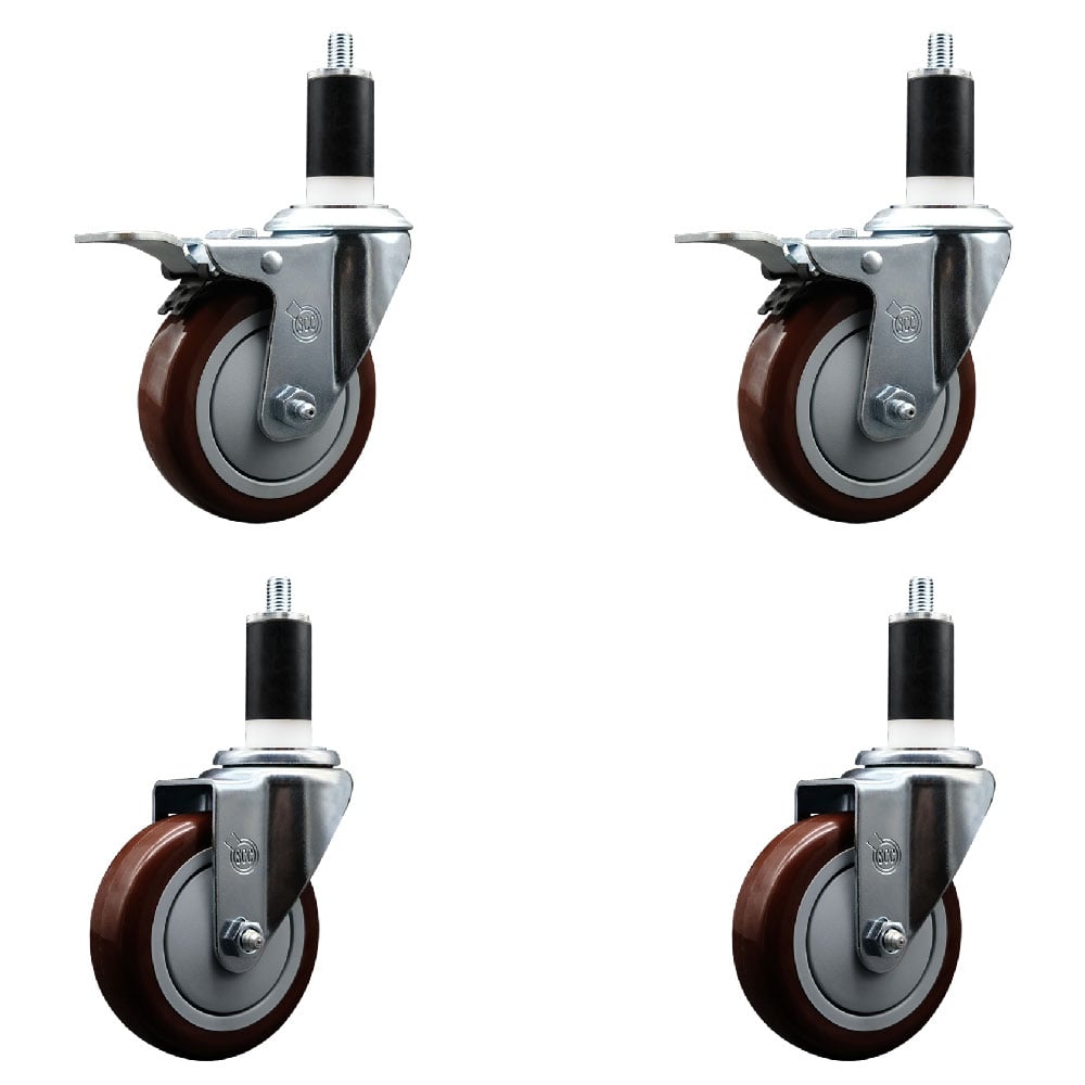 SCC-EXTTL20S414-PPUB-MRN-2-S-2-138 Polyurethane Swivel Expanding Stem Caster with 4 in. Maroon Wheels & 1.38 in. Stems - Set of 4