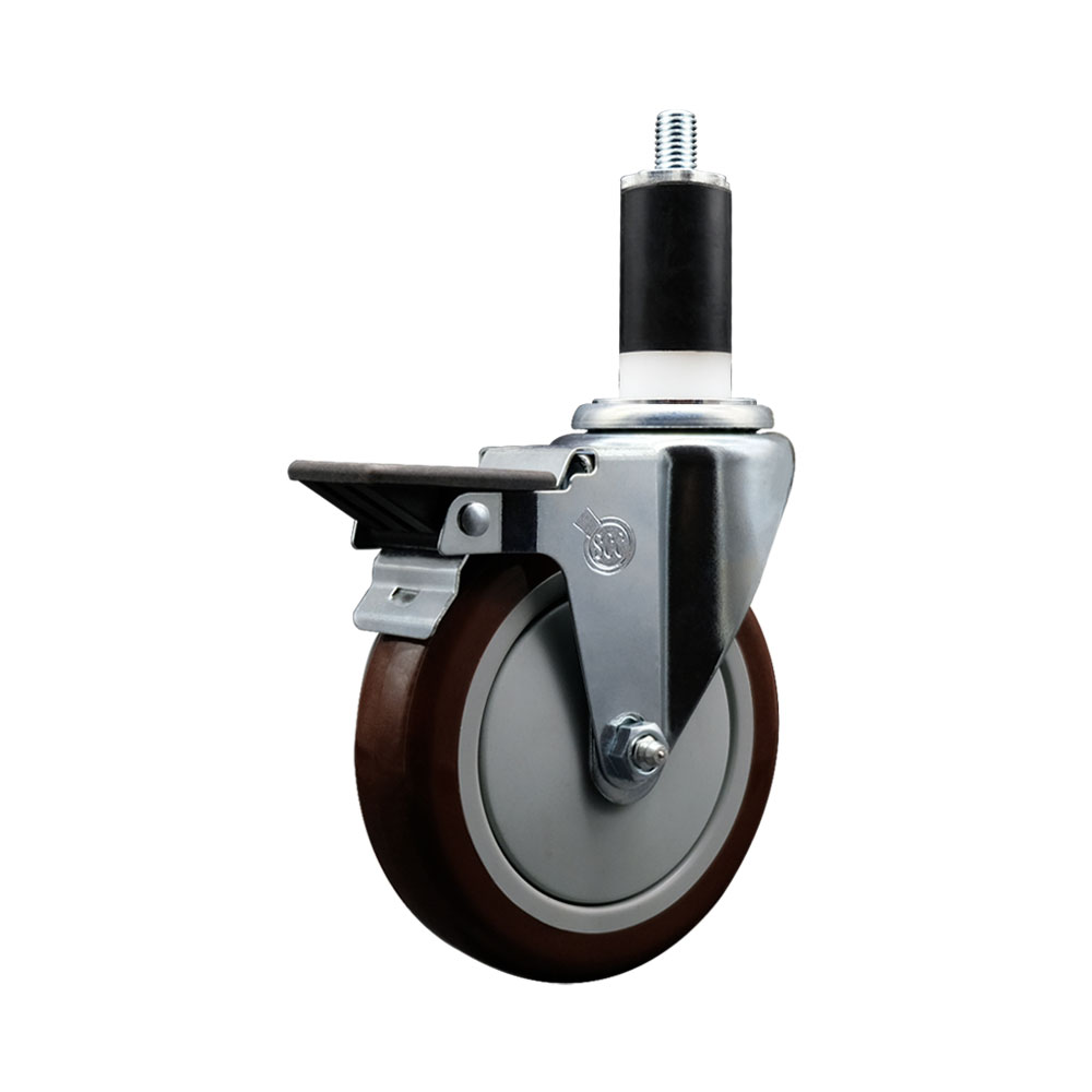 SCC-EX20S514-PPUB-MRN-PLB-138 Polyurethane Expanding Stem Swivel Caster with 5 in. Maroon Wheel & 1.38 in. Stem & Posi Locking Brake