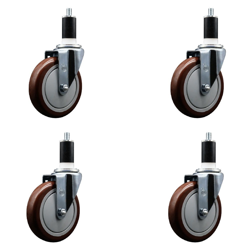 SCC-EX20S514-PPUB-MRN-138-4 Polyurethane Swivel Expanding Stem Caster with 5 in. Maroon Wheels & 1.38 in. Stems - Set of 4