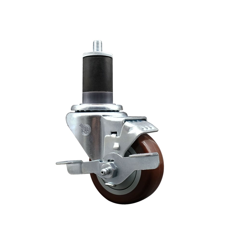 SCC-EX20S314-PPUB-MRN-TLB-158 Polyurethane Expanding Stem Swivel Caster with 3 in. Maroon Wheel & 1.63 in. Stem & Top Locking Brake