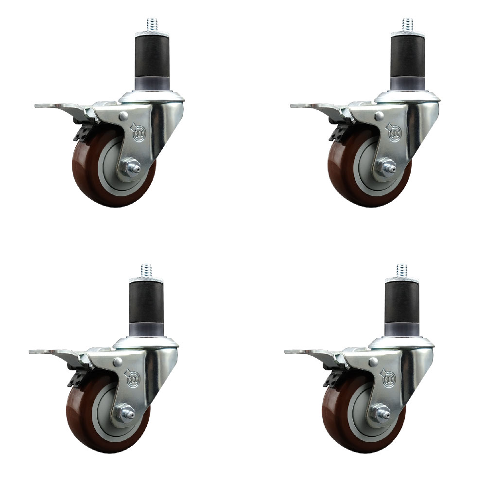SCC-EXTTL20S314-PPUB-MRN-158-4 Polyurethane Swivel Expanding Stem Caster with 3 in. Maroon Wheels & 1.63 in. Stems - Set of 4