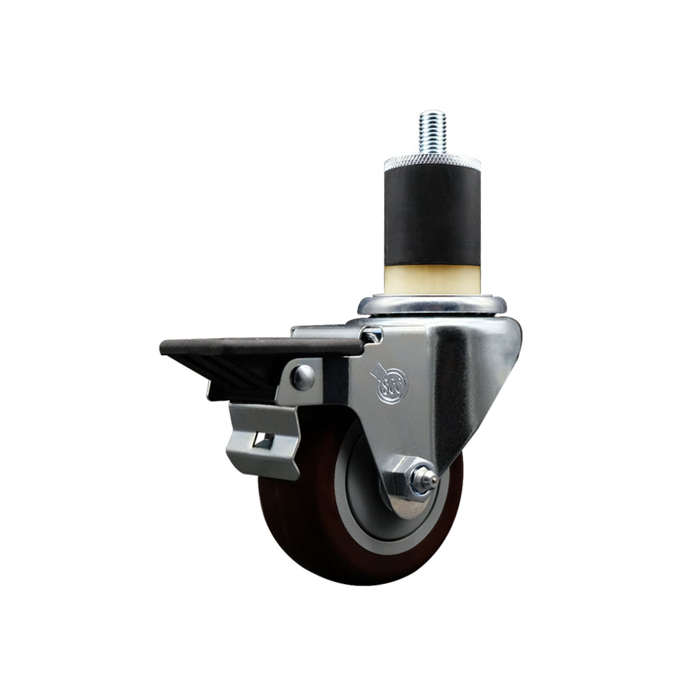 SCC-EX20S314-PPUB-MRN-PLB-178 Polyurethane Expanding Stem Swivel Caster with 3 in. Maroon Wheel & 1.87 in. Stem & Posi Locking Brake