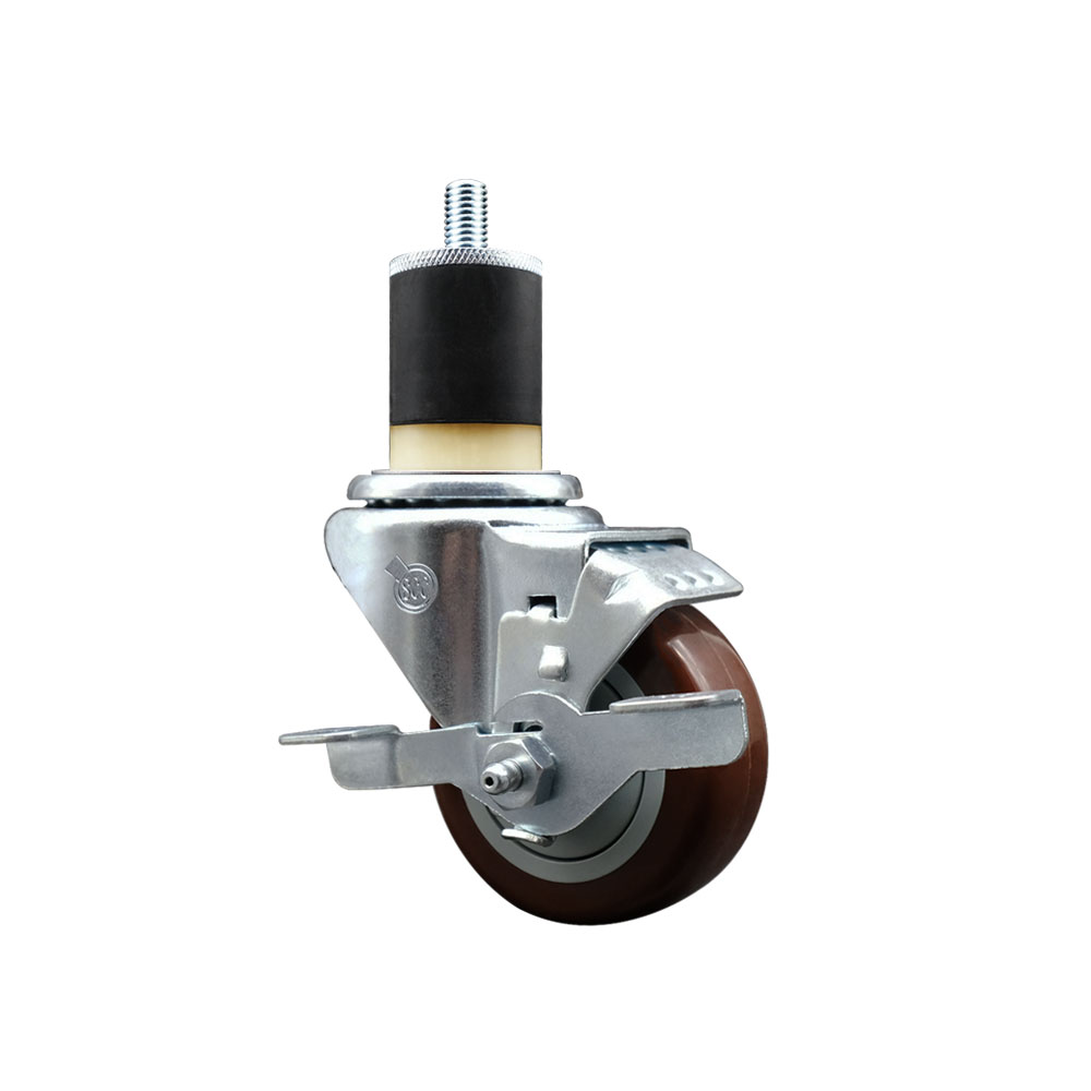 SCC-EX20S314-PPUB-MRN-TLB-178 Polyurethane Expanding Stem Swivel Caster with 3 in. Maroon Wheel & 1.87 in. Stem & Top Locking Brake